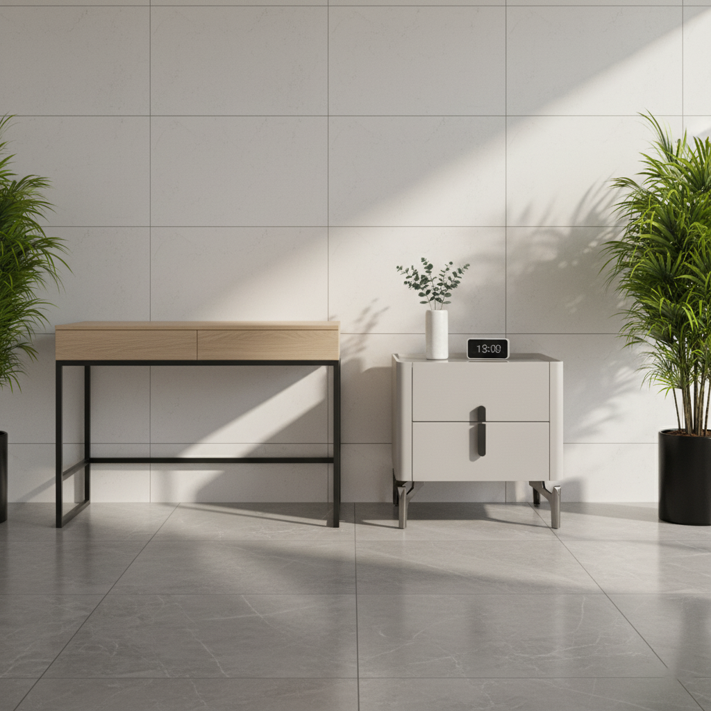 Table de chevet de luxe moderne carrée à 2 tiroirs - plateau en verre noir pour chambre à coucher 