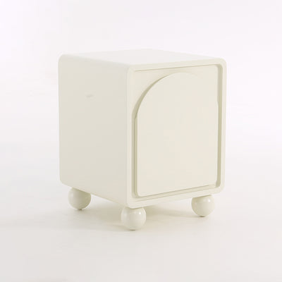 Contemporary Scandinavian Square Cream 1-Cabinet Accent Nightstand - Sculpted Arch Door & Ball Legs Bedside Table For Bedroom