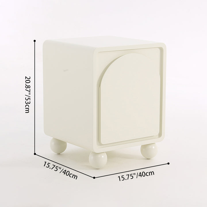 Contemporary Scandinavian Square Cream 1-Cabinet Accent Nightstand - Sculpted Arch Door &amp; Ball Legs Bedside Table For Bedroom