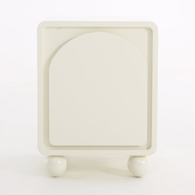 Contemporary Scandinavian Square Cream 1-Cabinet Accent Nightstand - Sculpted Arch Door & Ball Legs Bedside Table For Bedroom