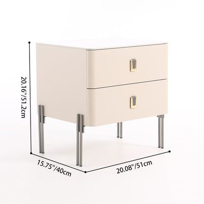 Contemporary Scandinavian Square Cream White 2-Drawer Storage Nightstand - Stone Slab Top Bedside Table For Bedroom