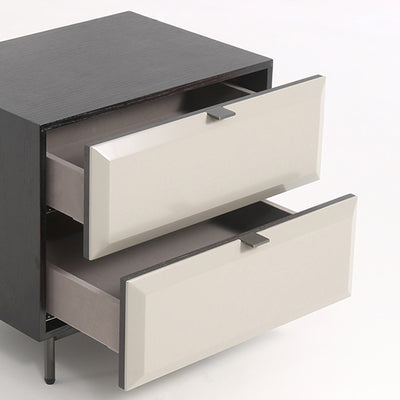Modern Minimalist Square Gray 2-Drawer Storage Nightstand - Veneered Plywood Frame Bedside Table For Bedroom