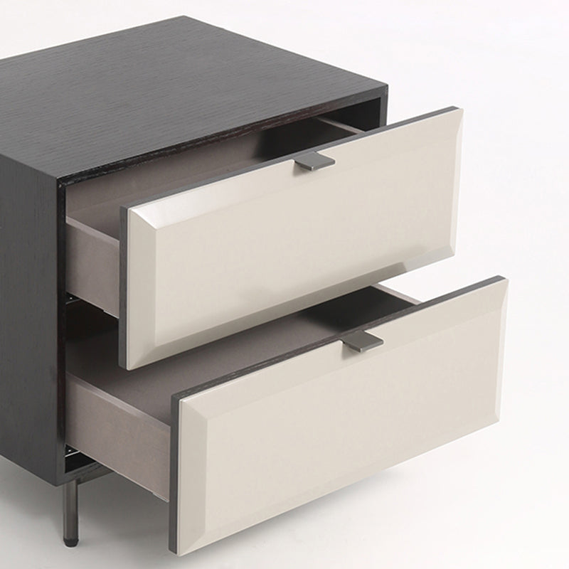 Modern Minimalist Square Gray 2-Drawer Storage Nightstand - Veneered Plywood Frame Bedside Table For Bedroom