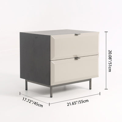 Modern Minimalist Square Gray 2-Drawer Storage Nightstand - Veneered Plywood Frame Bedside Table For Bedroom