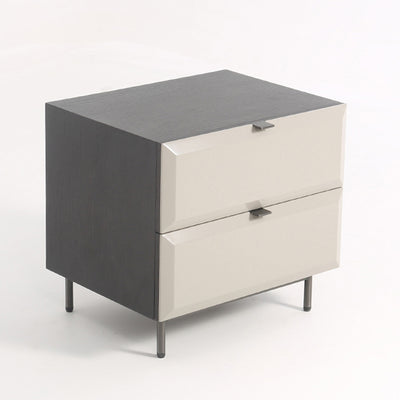 Modern Minimalist Square Gray 2-Drawer Storage Nightstand - Veneered Plywood Frame Bedside Table For Bedroom