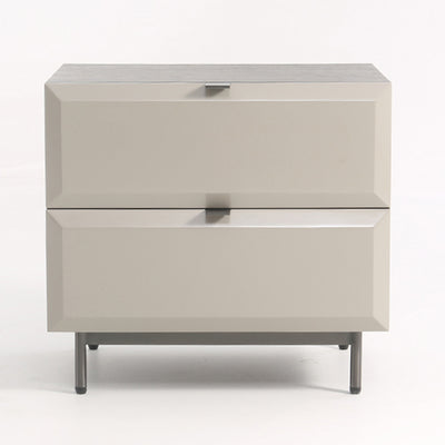 Modern Minimalist Square Gray 2-Drawer Storage Nightstand - Veneered Plywood Frame Bedside Table For Bedroom
