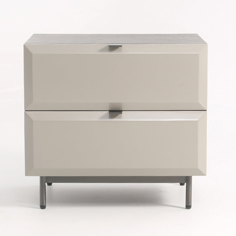 Modern Minimalist Square Gray 2-Drawer Storage Nightstand - Veneered Plywood Frame Bedside Table For Bedroom