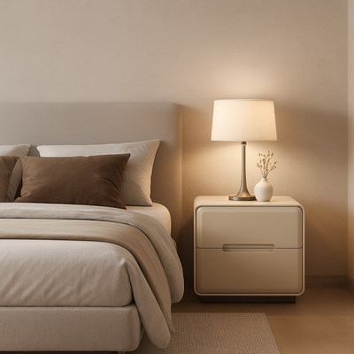 Contemporary Scandinavian Square Cream White 2-Drawer Storage Nightstand For Bedroom