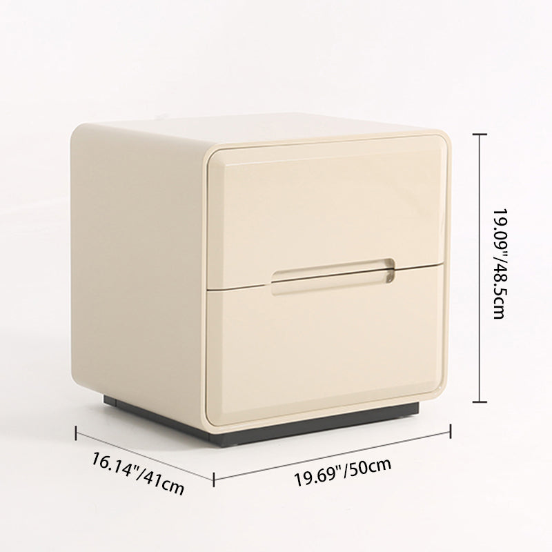 Contemporary Scandinavian Square Cream White 2-Drawer Storage Nightstand For Bedroom