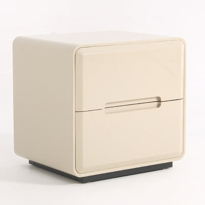 Contemporary Scandinavian Square Cream White 2-Drawer Storage Nightstand For Bedroom