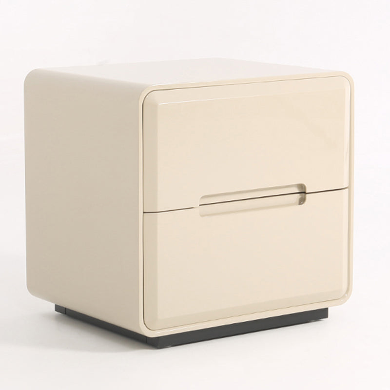 Contemporary Scandinavian Square Cream White 2-Drawer Storage Nightstand For Bedroom