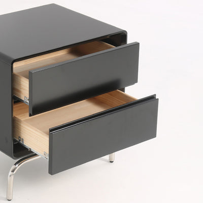 Modern Minimalist Black 2-Drawer Storage Nightstand - Matte Finish Stainless Steel Base Bedside Table For Bedroom