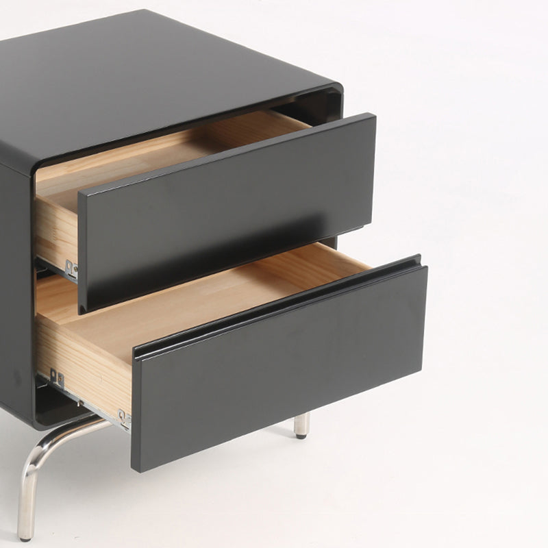 Modern Minimalist Black 2-Drawer Storage Nightstand - Matte Finish Stainless Steel Base Bedside Table For Bedroom