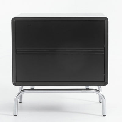 Modern Minimalist Black 2-Drawer Storage Nightstand - Matte Finish Stainless Steel Base Bedside Table For Bedroom