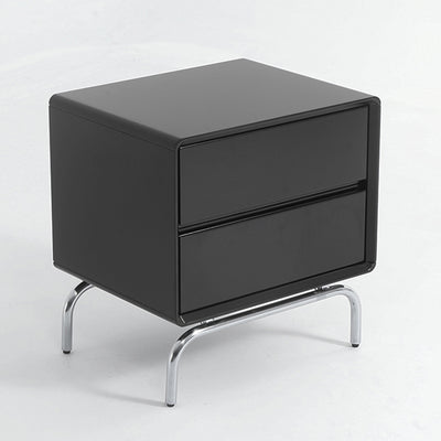 Modern Minimalist Black 2-Drawer Storage Nightstand - Matte Finish Stainless Steel Base Bedside Table For Bedroom