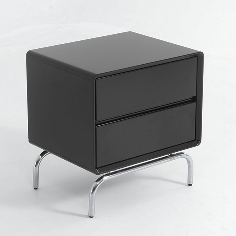 Modern Minimalist Black 2-Drawer Storage Nightstand - Matte Finish Stainless Steel Base Bedside Table For Bedroom