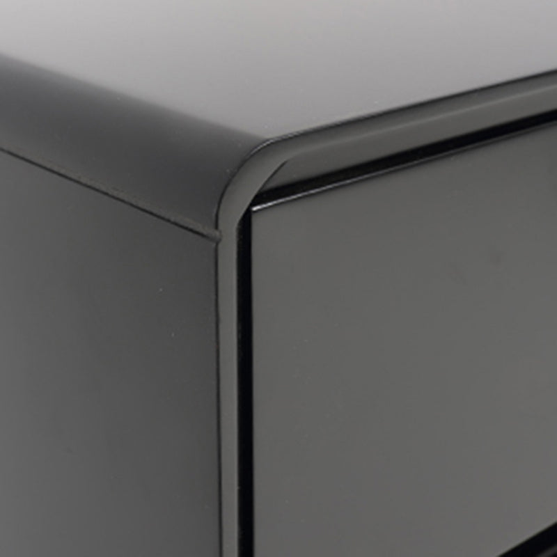 Table de chevet de rangement moderne minimaliste noire à 2 tiroirs - finition mate avec base en acier inoxydable pour chambre à coucher 