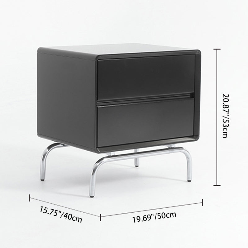 Modern Minimalist Black 2-Drawer Storage Nightstand - Matte Finish Stainless Steel Base Bedside Table For Bedroom