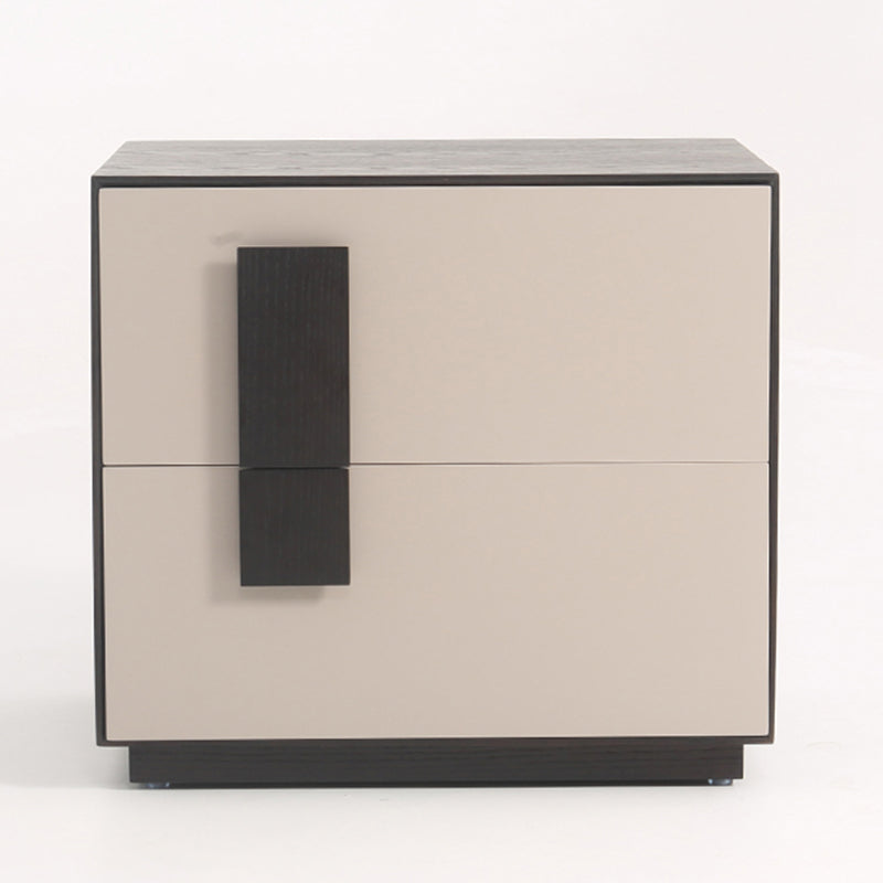 Modern Mid-Century Black &amp; Walnut 2-Drawer Storage Nightstand - Color Blocking Frame Bedside Table For Bedroom