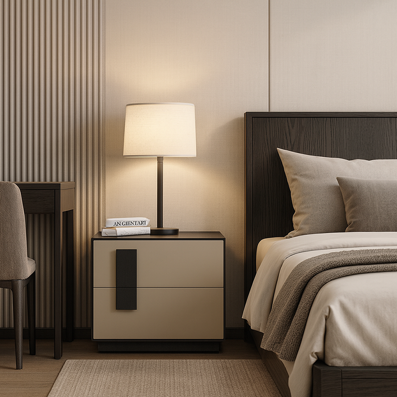 Modern Mid-Century Black &amp; Walnut 2-Drawer Storage Nightstand - Color Blocking Frame Bedside Table For Bedroom