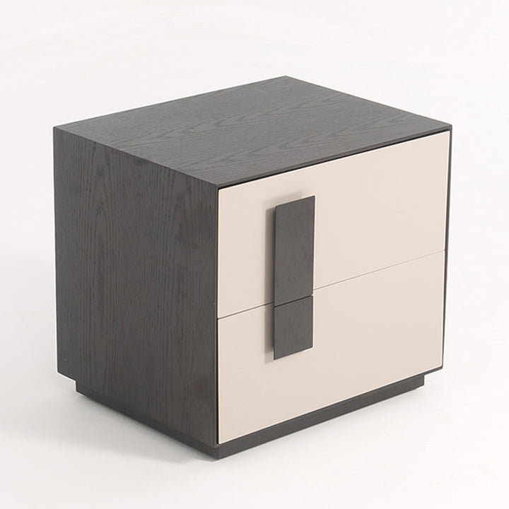 Modern Mid-Century Black &amp; Walnut 2-Drawer Storage Nightstand - Color Blocking Frame Bedside Table For Bedroom