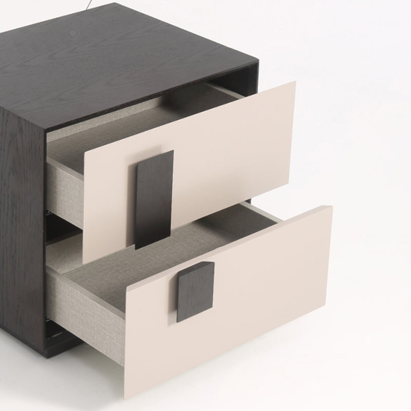 Modern Mid-Century Black &amp; Walnut 2-Drawer Storage Nightstand - Color Blocking Frame Bedside Table For Bedroom