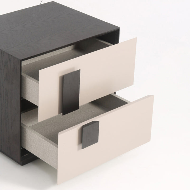 Modern Mid-Century Black &amp; Walnut 2-Drawer Storage Nightstand - Color Blocking Frame Bedside Table For Bedroom