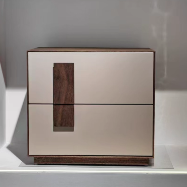 Modern Mid-Century Black &amp; Walnut 2-Drawer Storage Nightstand - Color Blocking Frame Bedside Table For Bedroom