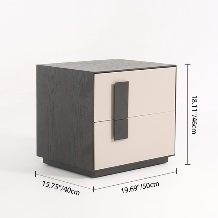 Mesita de noche de almacenamiento de 2 cajones negra y nogal de mediados de siglo moderno - Mesa de noche con marco de bloqueo de color para dormitorio 