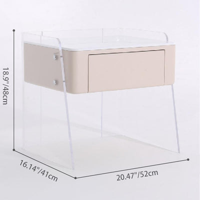 Modern Minimalist Cream White 1-Drawer Storage Nightstand - Acrylic High Legs Bedside Table For Bedroom