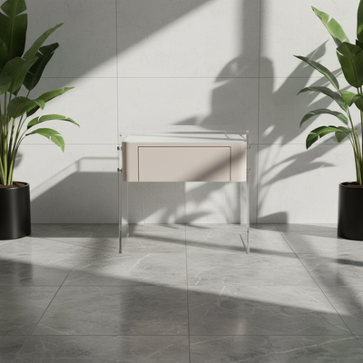 Modern Minimalist Cream White 1-Drawer Storage Nightstand - Acrylic High Legs Bedside Table For Bedroom