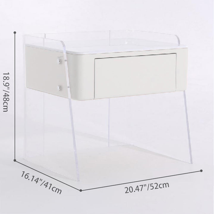 Moderner minimalistischer cremeweißer Nachttisch mit 1 Schublade - Acryl-Hochbeine Beistelltisch für Schlafzimmer 