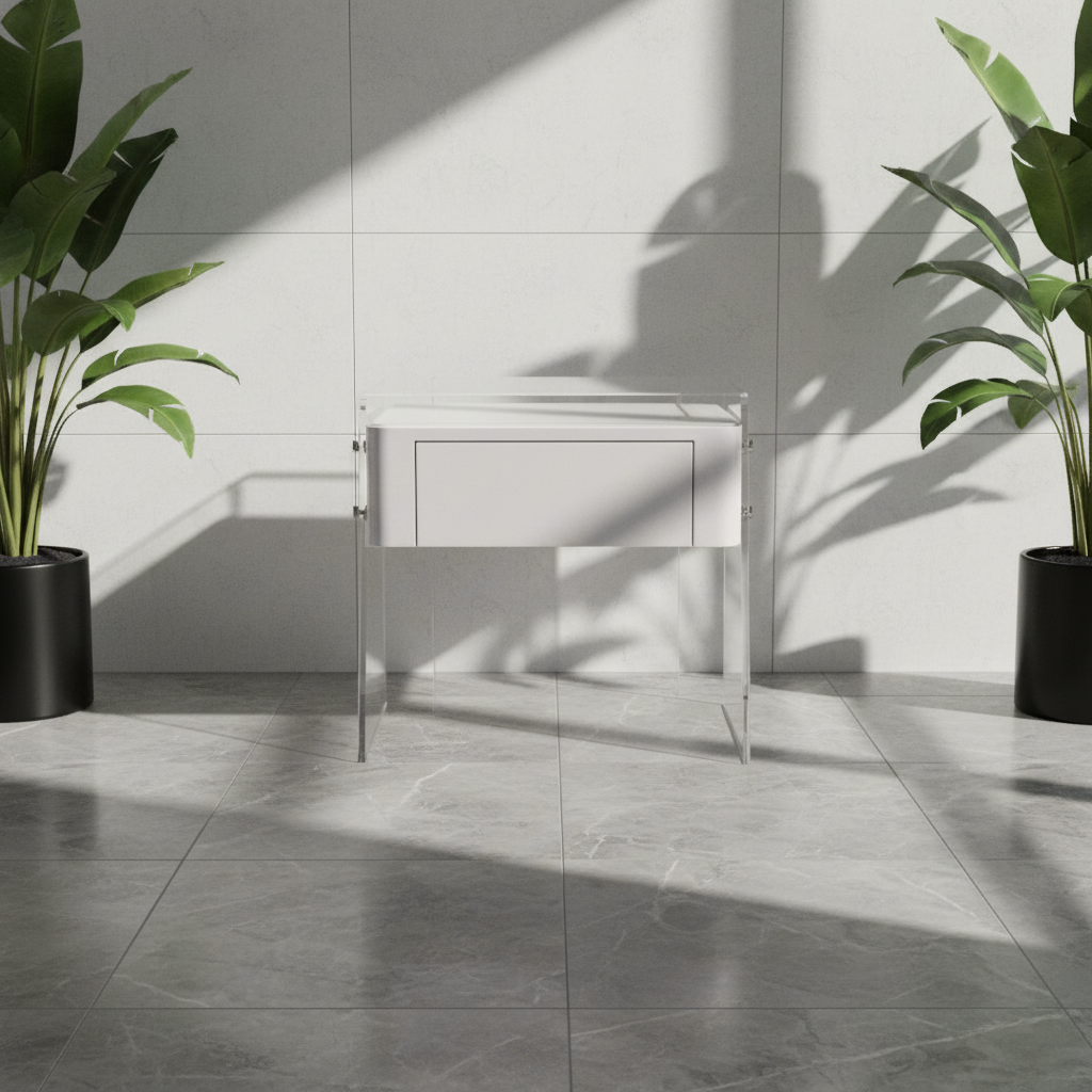 Table de chevet de rangement moderne minimaliste blanc crème à 1 tiroir - table de chevet à pieds hauts en acrylique pour chambre à coucher 