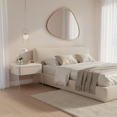 Modern Minimalist Cream White 1-Drawer Storage Nightstand - Acrylic High Legs Bedside Table For Bedroom