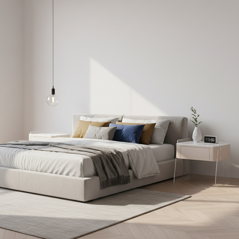 Modern Minimalist Cream White 1-Drawer Storage Nightstand - Acrylic High Legs Bedside Table For Bedroom