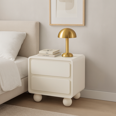 Contemporary Scandinavian Cream White "Cloud" Nightstand - 2-Drawer Storage Bedside Table For Bedroom