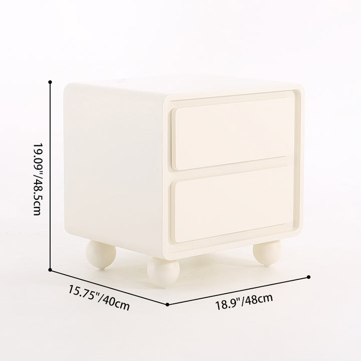 Contemporary Scandinavian Cream White "Cloud" Nightstand - 2-Drawer Storage Bedside Table For Bedroom