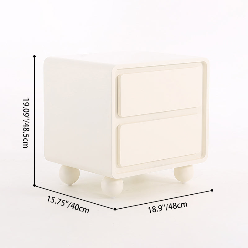 Contemporary Scandinavian Cream White "Cloud" Nightstand - 2-Drawer Storage Bedside Table For Bedroom