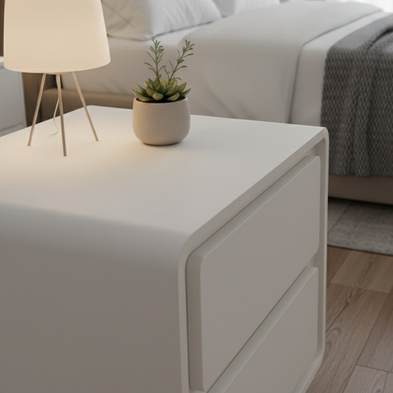 Contemporary Scandinavian Cream White "Cloud" Nightstand - 2-Drawer Storage Bedside Table For Bedroom