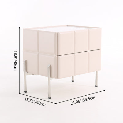 Contemporary Scandinavian Cream 2-Drawer Nightstand - Sintered Stone Top Embossed Cube Bedside Table For Bedroom