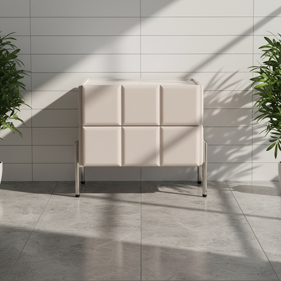 Contemporary Scandinavian Cream 2-Drawer Nightstand - Sintered Stone Top Embossed Cube Bedside Table For Bedroom