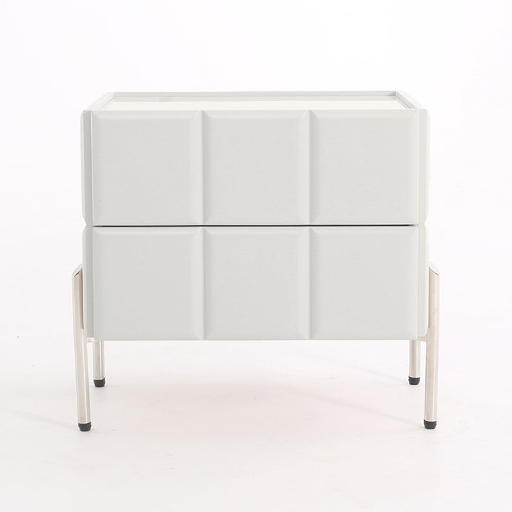 Table de chevet contemporaine scandinave crème à 2 tiroirs - table de chevet en pierre frittée avec dessus et cube embossé pour chambre à coucher 
