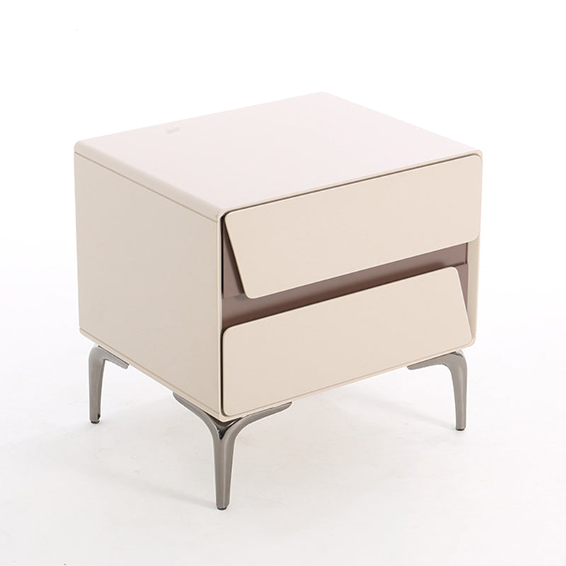 Table de chevet de rangement moderne de luxe beige à 2 tiroirs - table d’appoint géométrique bicolore à panneaux pour chambre à coucher 