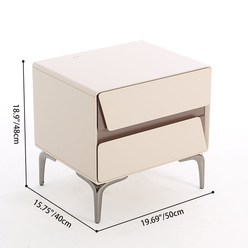 Table de chevet de rangement moderne de luxe beige à 2 tiroirs - table d’appoint géométrique bicolore à panneaux pour chambre à coucher 