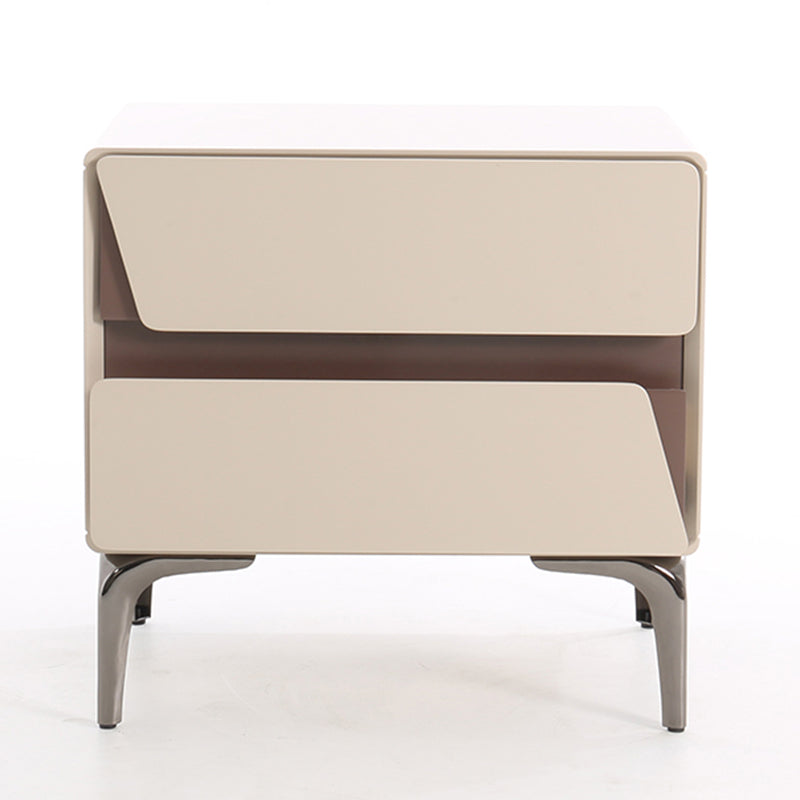 Table de chevet de rangement moderne de luxe beige à 2 tiroirs - table d’appoint géométrique bicolore à panneaux pour chambre à coucher 
