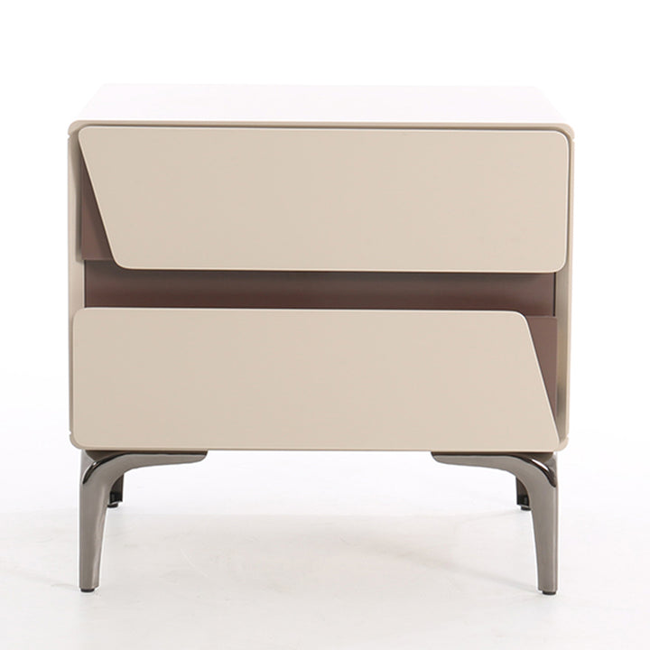 Table de chevet de rangement moderne de luxe beige à 2 tiroirs - table d’appoint géométrique bicolore à panneaux pour chambre à coucher 