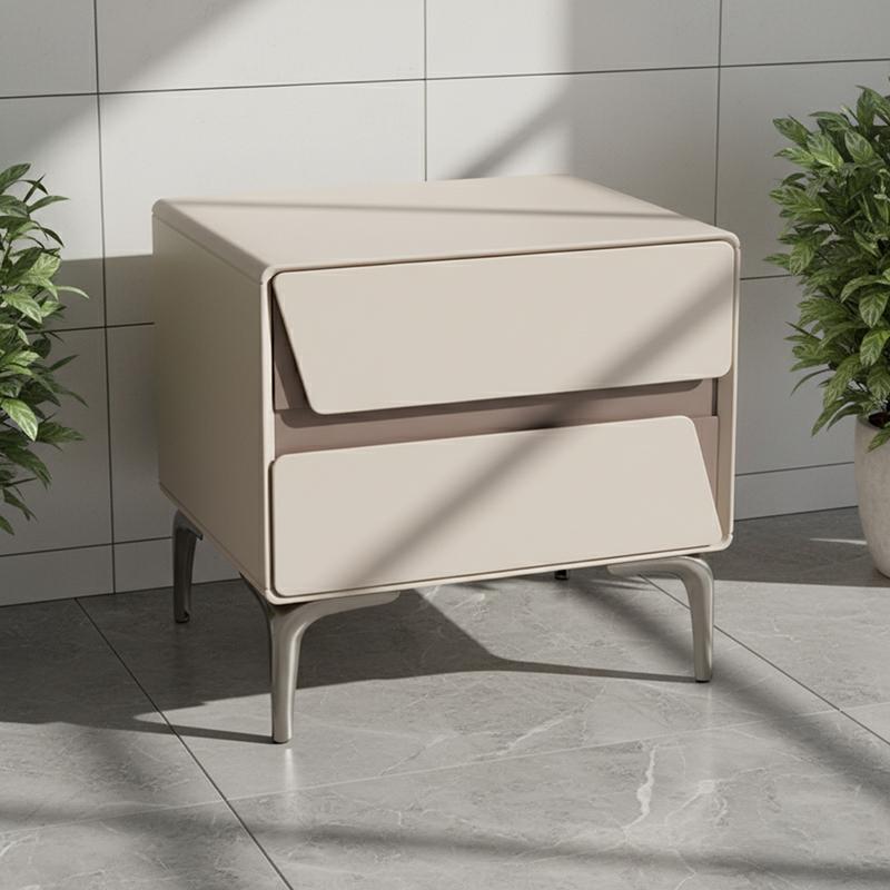 Table de chevet de rangement moderne de luxe beige à 2 tiroirs - table d’appoint géométrique bicolore à panneaux pour chambre à coucher 