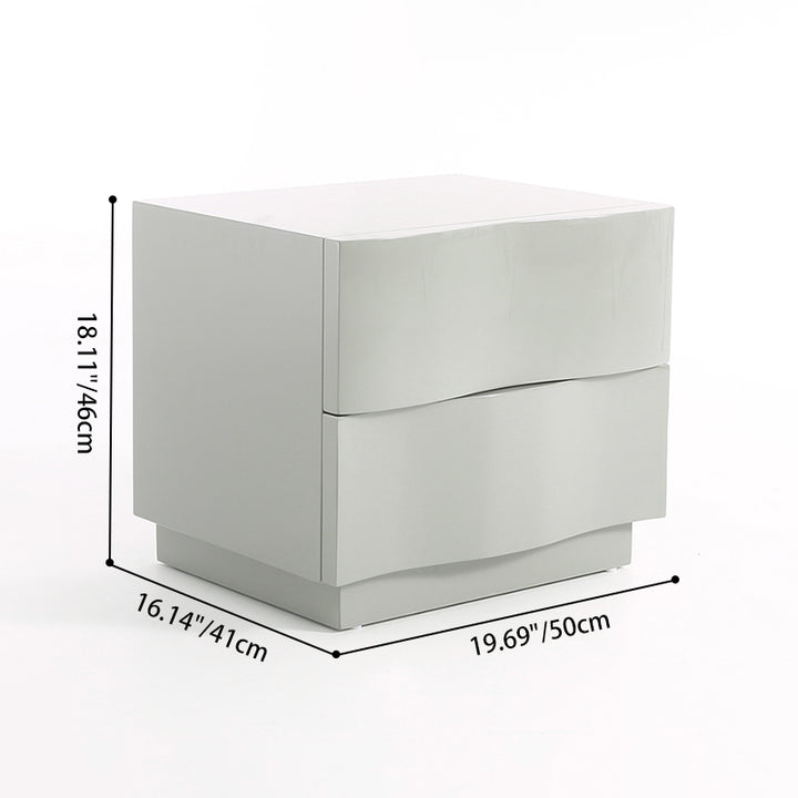 Contemporary Scandinavian Greige 2-Drawer Storage Nightstand - 3D Wave Pattern Drawers Bedside Table For Bedroom