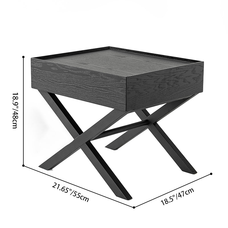 Modern Minimalist 1-Drawer Storage Nightstand - X-Shaped Iron Legs Bedside Table For Bedroom