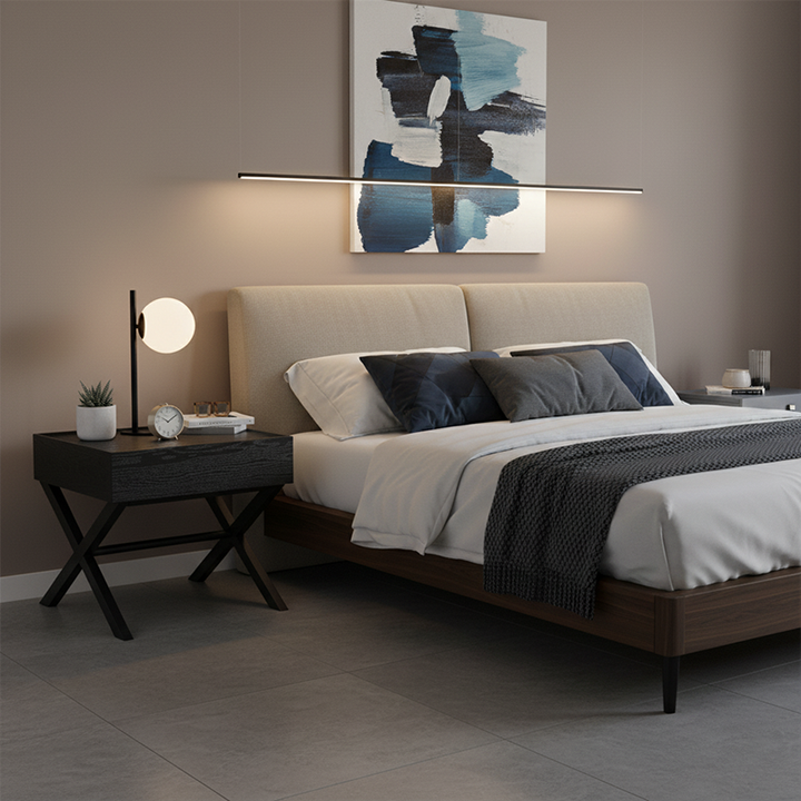 Modern Minimalist 1-Drawer Storage Nightstand - X-Shaped Iron Legs Bedside Table For Bedroom